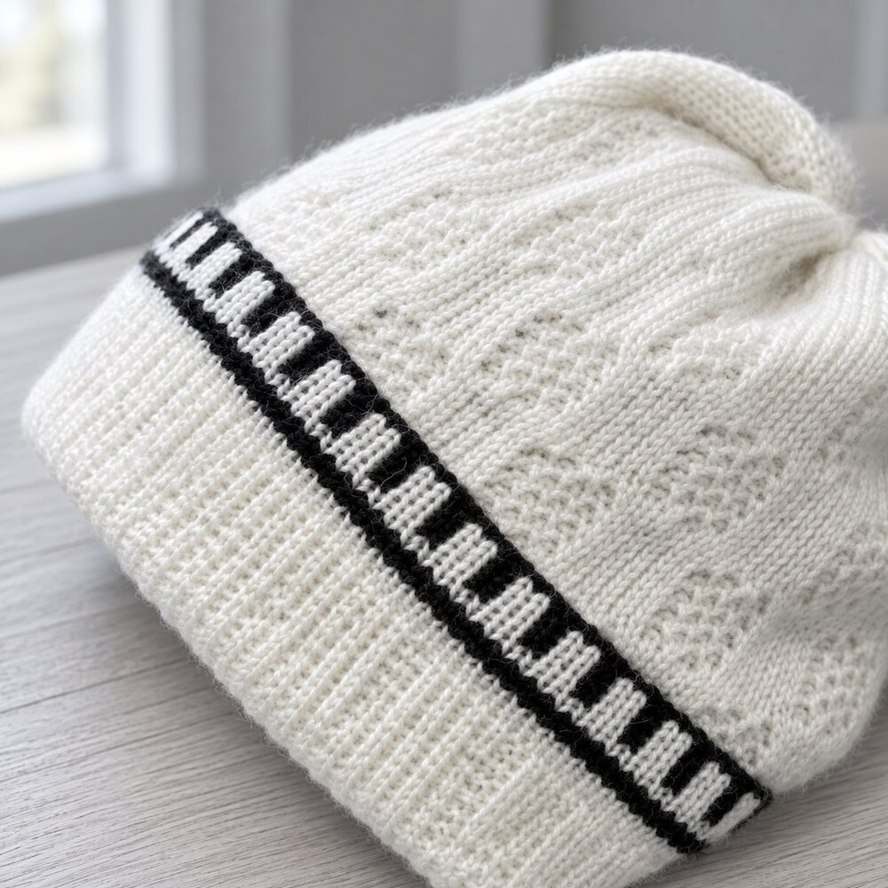 CHANEL White Knit Beanie Black Trim - Picture 6 of 6